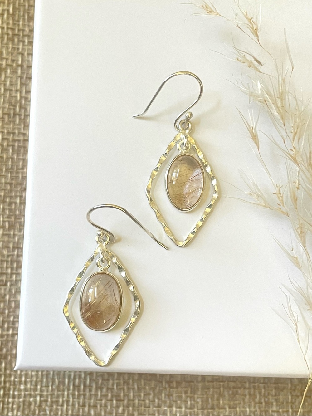 Golden Rutile Quartz Earrings in925 sterling silver! VIBES (1.5inch)